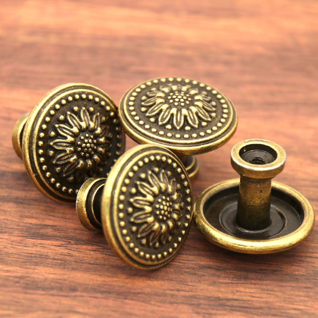 ABCISI 8 PCs Vintage Antique Brass Knobs Handles – Cabinet Knobs Pulls Handles with Distressed Antique Brass Finish - Diameter 1.2" (31 mm) & Height 1" (25 mm)