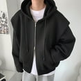 thumbnail image 6 of ZHaobin 2024 Autumn New Padded Shoulder Design Solid Streetwear Men Double Zip-up Hooded Sweatshirts Harajuku Casual Daily Hoodies (Gray,M), 6 of 7