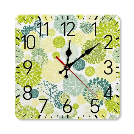 RKSupls 10×10inch Square Silent Wall Clock Wooden Frame, Lime Dahlia Garden Print Scale Decorative Clock for Home Bedroom Living Room Office
