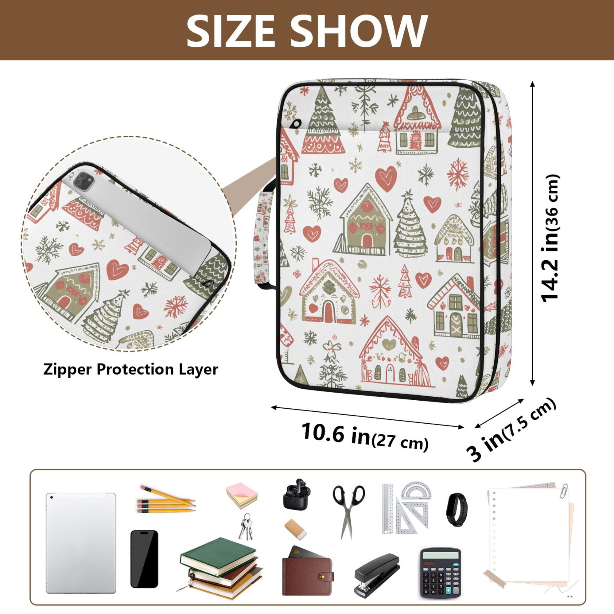 FORMRS Accordion File Folder A4 Size 7-Pocket Expanding Document Organizer Bag with 3 Ring Binder, Nordic Christmas House
