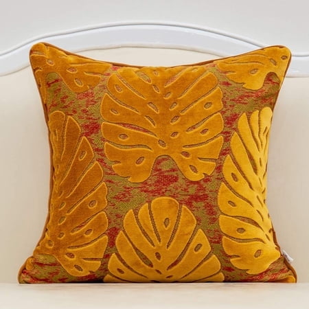 Alerfa Housse de Coussin Carrée 20 x 20 Pouces Broderie Coupe Velours Luxe Moderne Lombaire Housse de Coussin Décorative pour Canapé Salon Chambre Voiture Orange