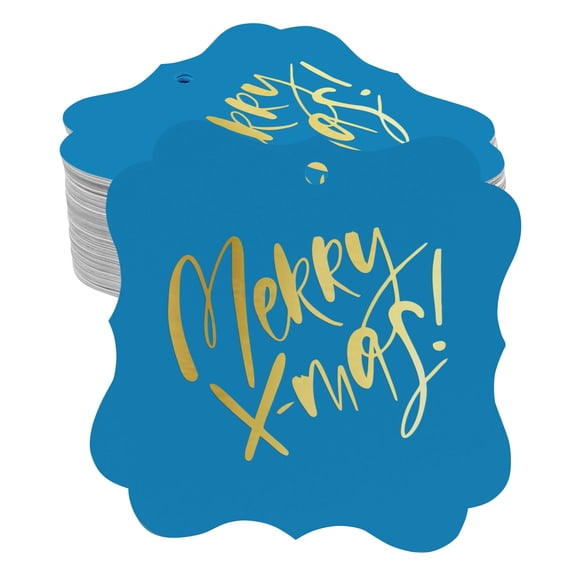 Inkdotpot Pack Of 100 Merry X-Mas Christmas Paper Tags DIY Craft Bracket Shape Real Gold Foil Hang Tags