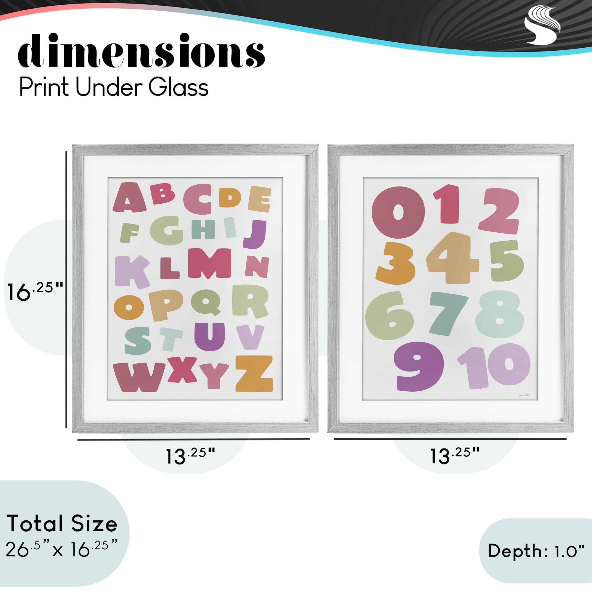 Stupell Industries Muted Letters & Numbers Educational 2 Piece Gray Framed Print Under Glass Set, design by Susan Ball