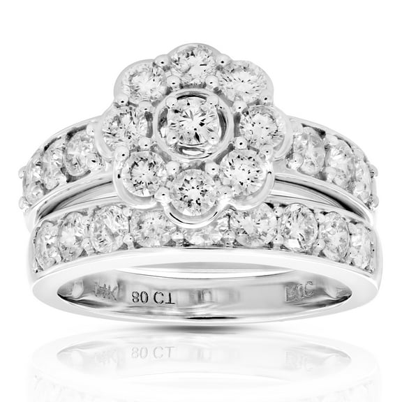 Vir Jewels 2 CTTW Diamond Wedding Ring Bridal Set for Women in 14K White Gold Round Composite