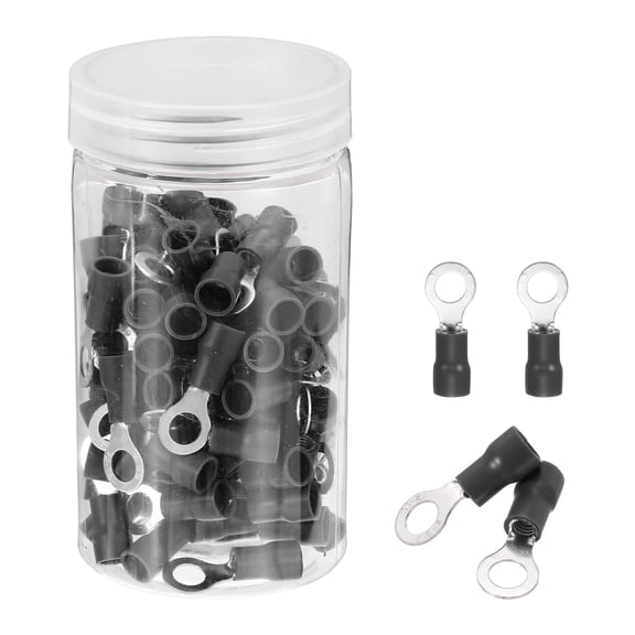 Uxcell 100Pcs Insulated Ring Terminal RVS5.5-6 Battery Lugs 12-10AWG Electrical Crimp Terminals Eyelet Wire Connectors for Industrial, Electrical Wiring, Black