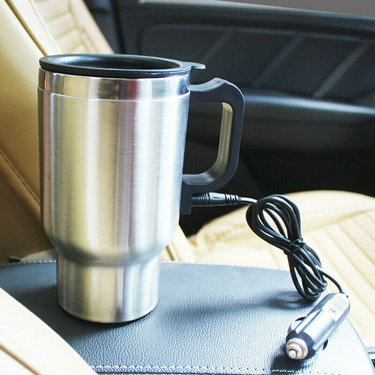 12V 450ml Electric Car Cup Travel Heating Cup,Stainless Steel Electric  Insulated Plug Kettles Boiling Car Coffee Mug Heater with Cigarette Lighter