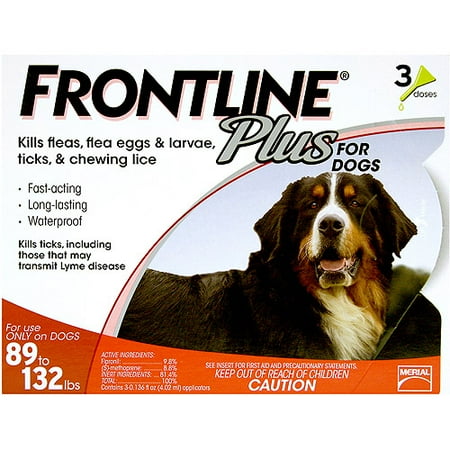 Frontline Plus Flea, Tick, and Lice Control For Dogs 89-132lbs, 3 Month Supply