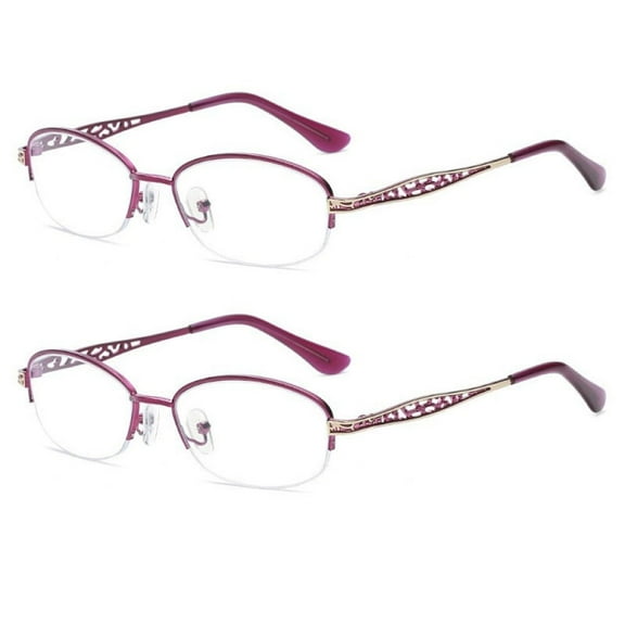 2 Pairs of Women Purple Half Rimless Reading Glasses 1.50 Metal Presbyopic Glasses Anti-blue Light Readers 1.50 Strength