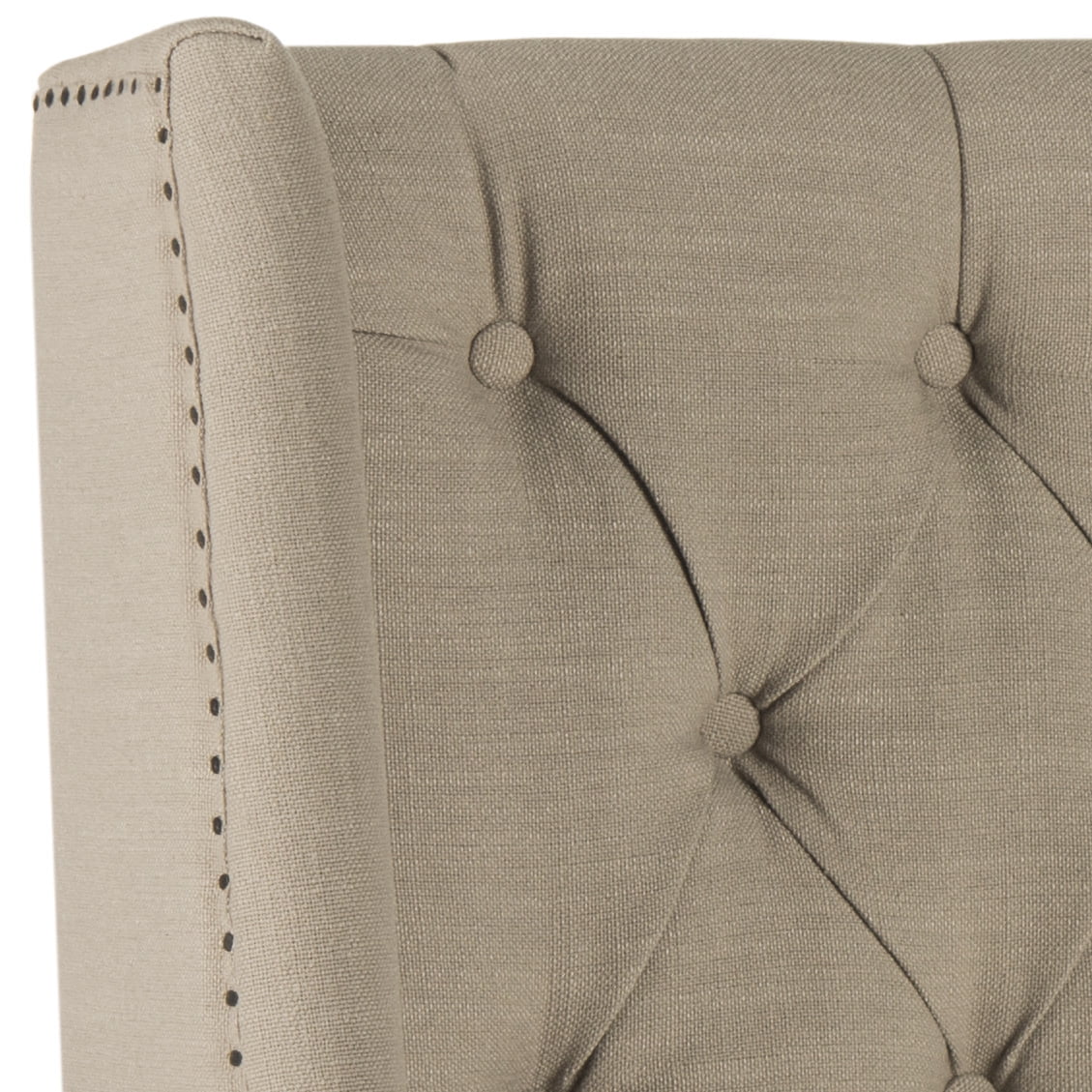 SAFAVIEH London Retro Winged Tufted Headboard with Flat Nail Heads, Queen, True Taupe