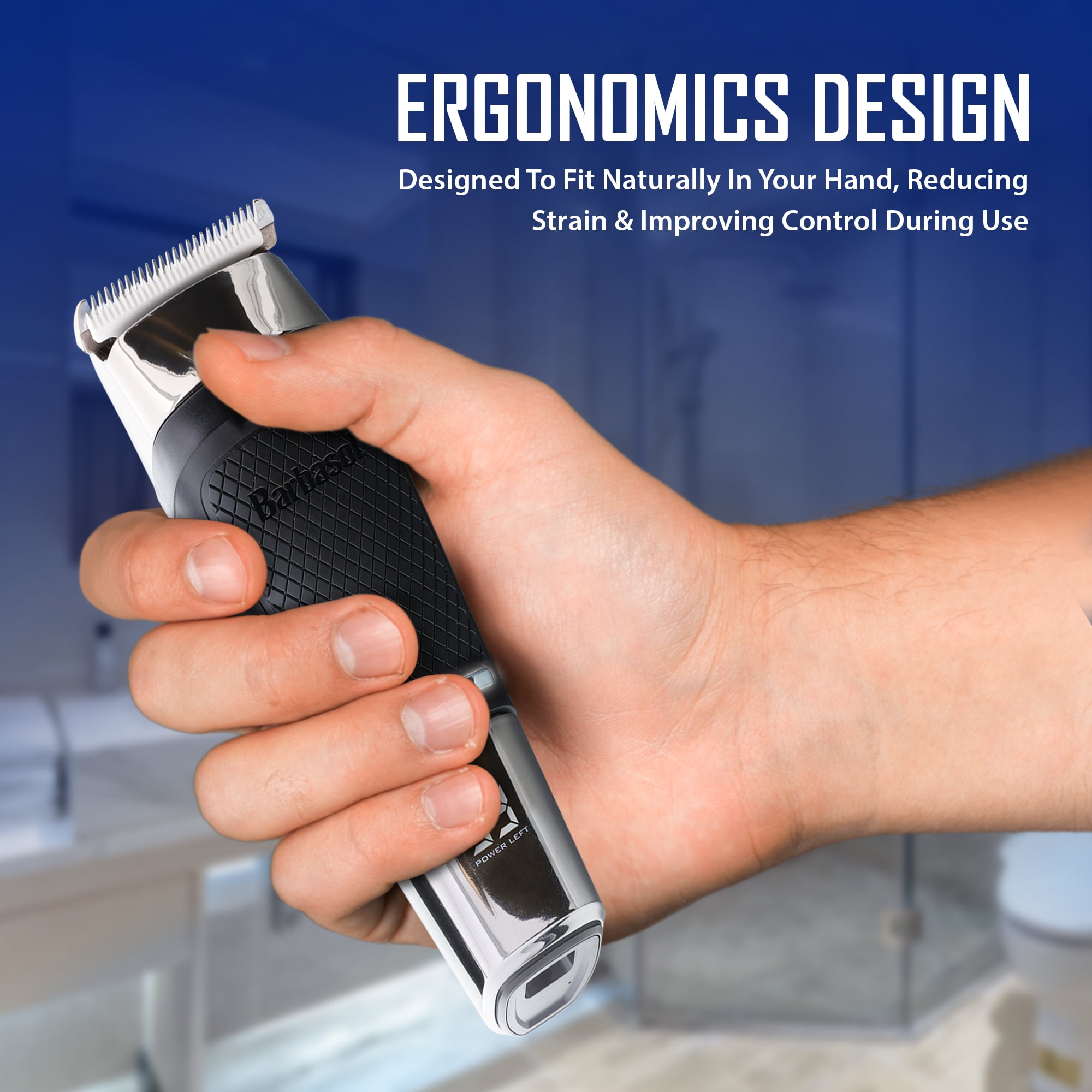 Barbasol Rechargeable Hair, Beard & Body Trimmer for Men, Ceramic Blades, Turbo Power, LCD Display, Cordless Grooming Kit with 4 Comb Guards