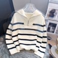 thumbnail image 5 of Baywell Autumn and Winter Women's Sweater Zipper Short Jumper, Black and White Striped White,One Size, 5 of 7