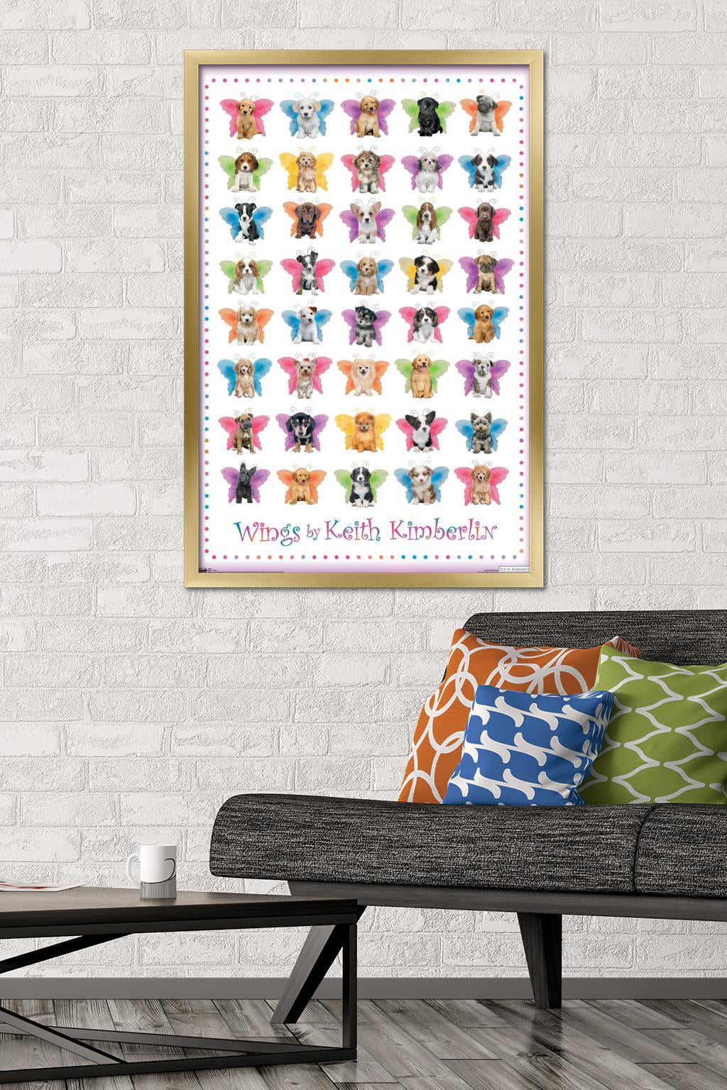 Keith Kimberlin - Puppies with Butterfly Wings Wall Poster, 22.375" x 34", Framed