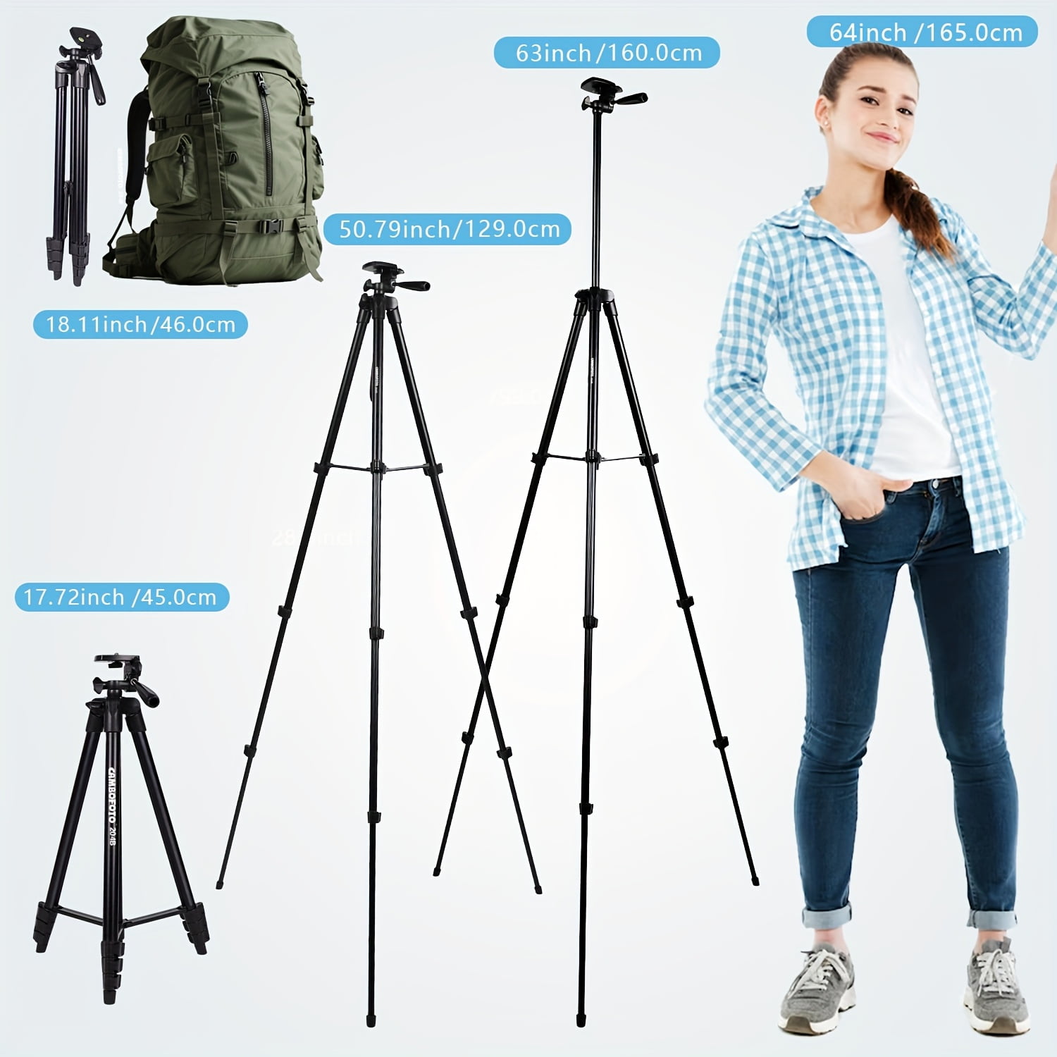 63" Aluminum Tripod with Wireless Remote, Compatible with Mirrorless/Mobile/Action Cameras for Video/Selfie/Live Streaming