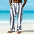 thumbnail image 2 of Uwinwear Men's Striped Pants Casual Color Block Straight-Legs Long Pants Casual Big & Tall Flat Front Business Trousers with Pockets,Dark Blue,M, 2 of 5