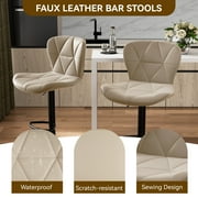 Hawsaiy Modern Bar Stools Set of 4, Adjustable Faux Leather Upholstered Swivel Bar Stools, Counter Height Bar Chairs with Back for Kitchen Island, Khaki
