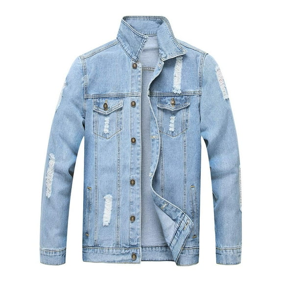 LZLER Men's Denim Jackets Distressed Destroyed Classic Vintage Slim Fit Ripped 2024 Fashion Trendy Trucker Jean Jackets