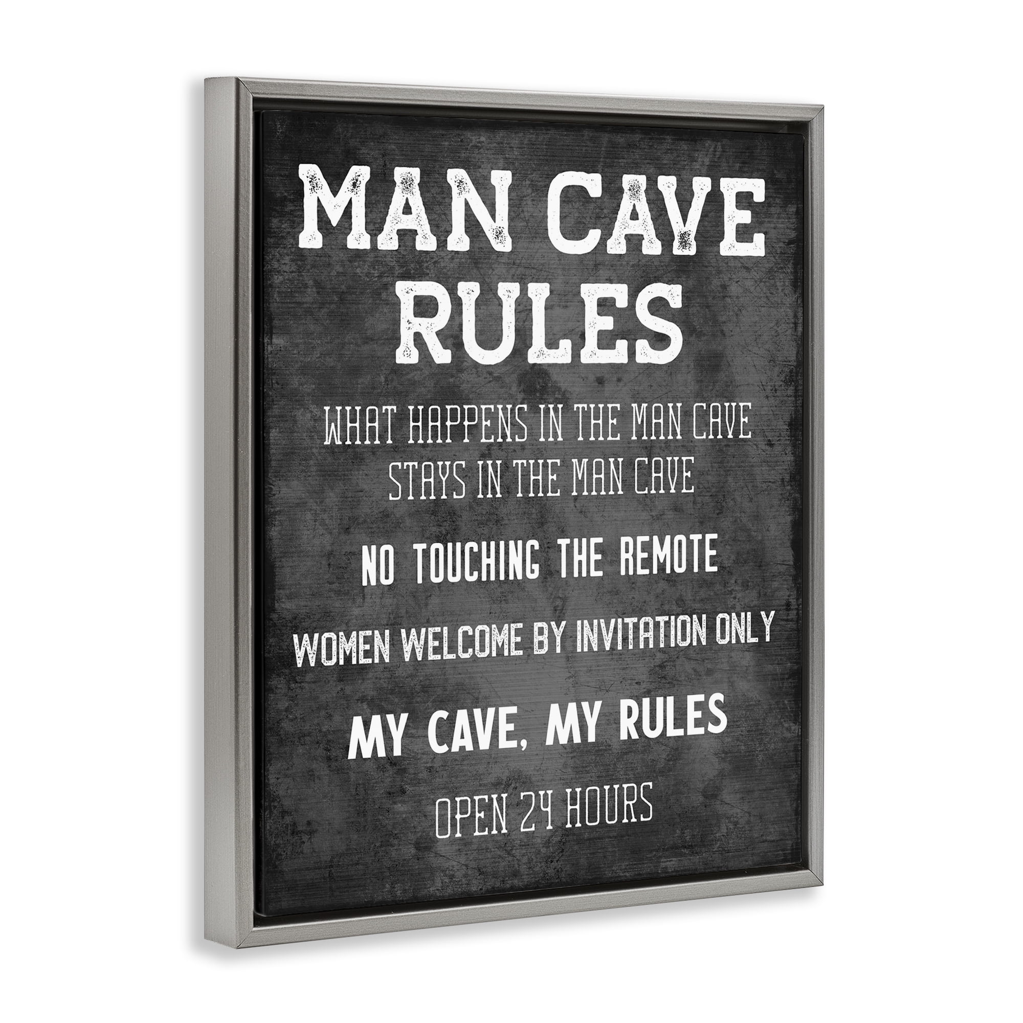 Stupell Industries My Man Cave Rules Typography Painting Gray Floater Framed Art Print Wall Art, 17 x 21