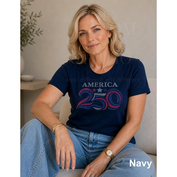 America 250 Rhinestone PRINTED Shirt 250th Anniversary 4th of July Tee Patriotic Bling Shirt Red White Blue USA Top