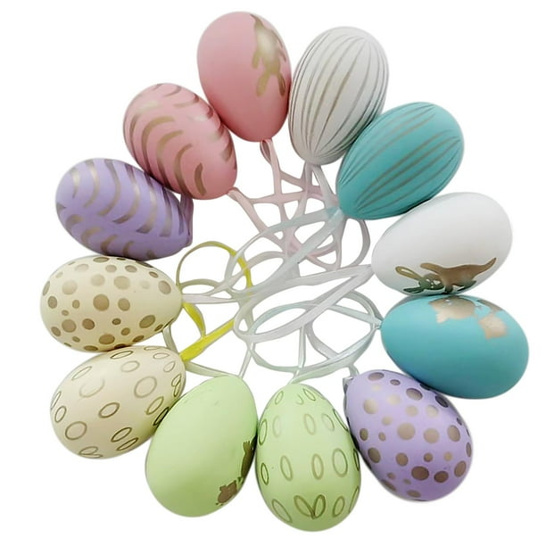 12 Piezas de Adorno de huevo de Pascua Sunnimix Coloridos con cuerda DIY Manualidades Estilo B