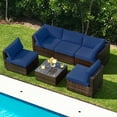 thumbnail image 2 of Patiojoy 6PCS Wicker Patio Sectional Conversation Furniture Set with Coffee Table & Seat Cushions Navy, 2 of 7