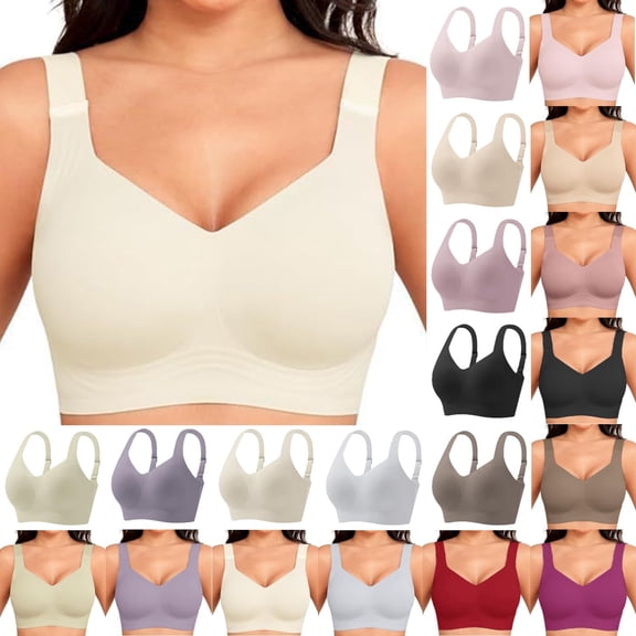 Tqyyweavej Jelly Bras for Women Side Smoothing Push Up Everyday T-Shirt Bras Full Coverage No Underwire Seamless Sports Bras S-4XL