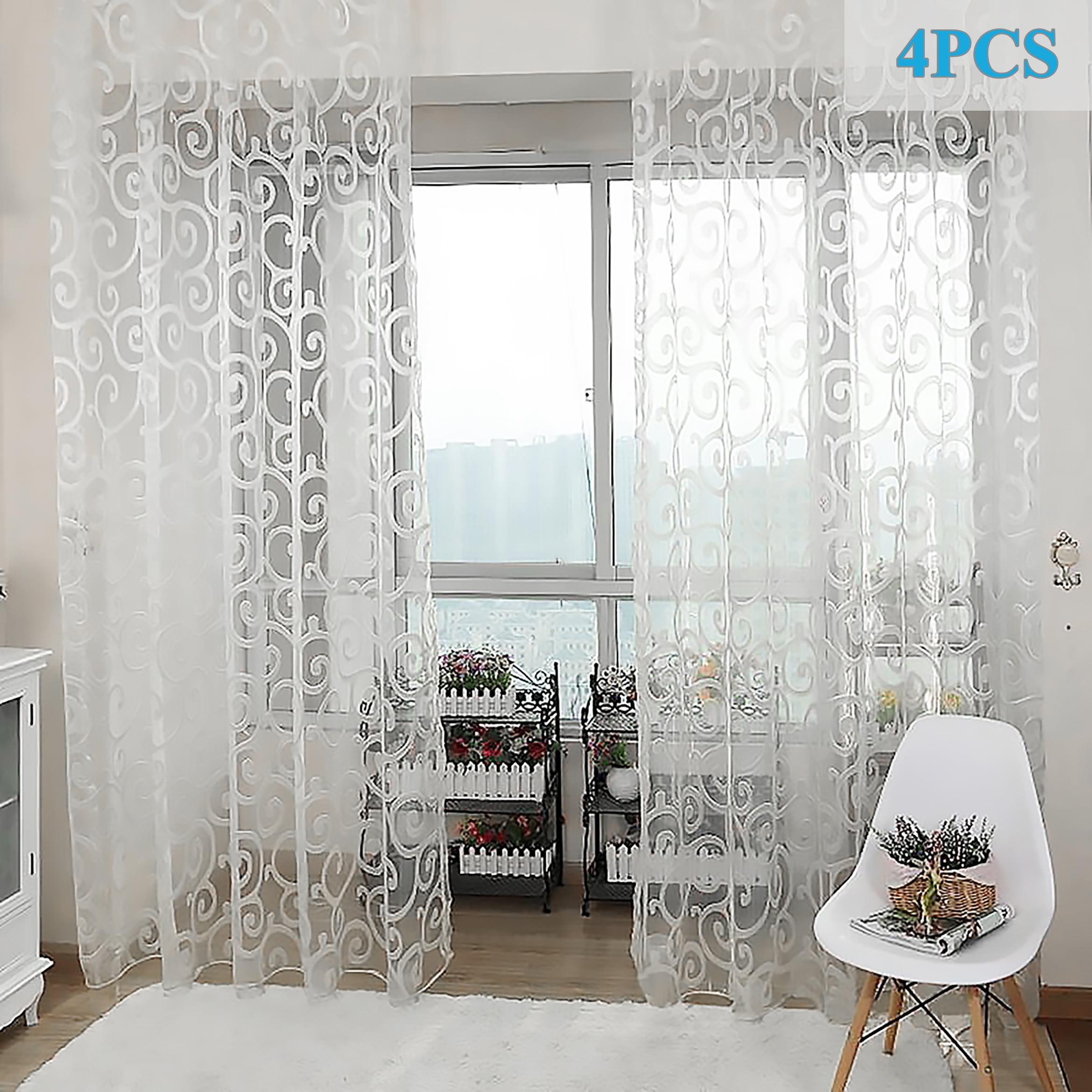 4 Pcs Sheer Curtains Lace Boho Cute Window Curtains For Bedroom Living ...