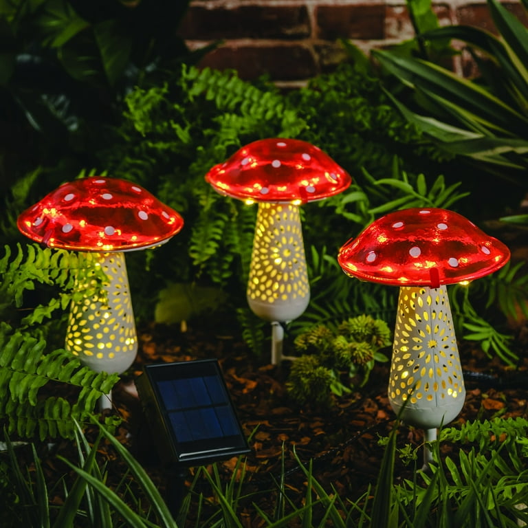 Mainstays LED Solar Mushroom Garden Stakes 3-Pack — Whimsical