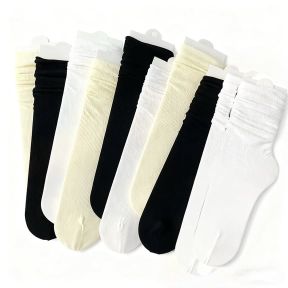 10 Pairs Slouch Socks Black White Cream Ankle Socks for Women Breathable Casual Loose Fold Socks Summer Thin