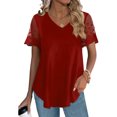 thumbnail image 5 of Yunliwuli Women V-Neck T-Shirts Mesh Lace Short Sleeve Shirts Summer Casual Loose Fit Tops Streetwear, 5 of 9