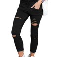 thumbnail image 2 of Women Pants Solid Color Drawstring High Waist Pencil Pants Ripped Skinny Leggings, 2 of 7
