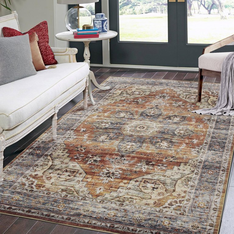 Stylish Abstract Rug Orange Industrial Rug Polyester Washable Anti-Slip  Backing Area Rug for Living Room