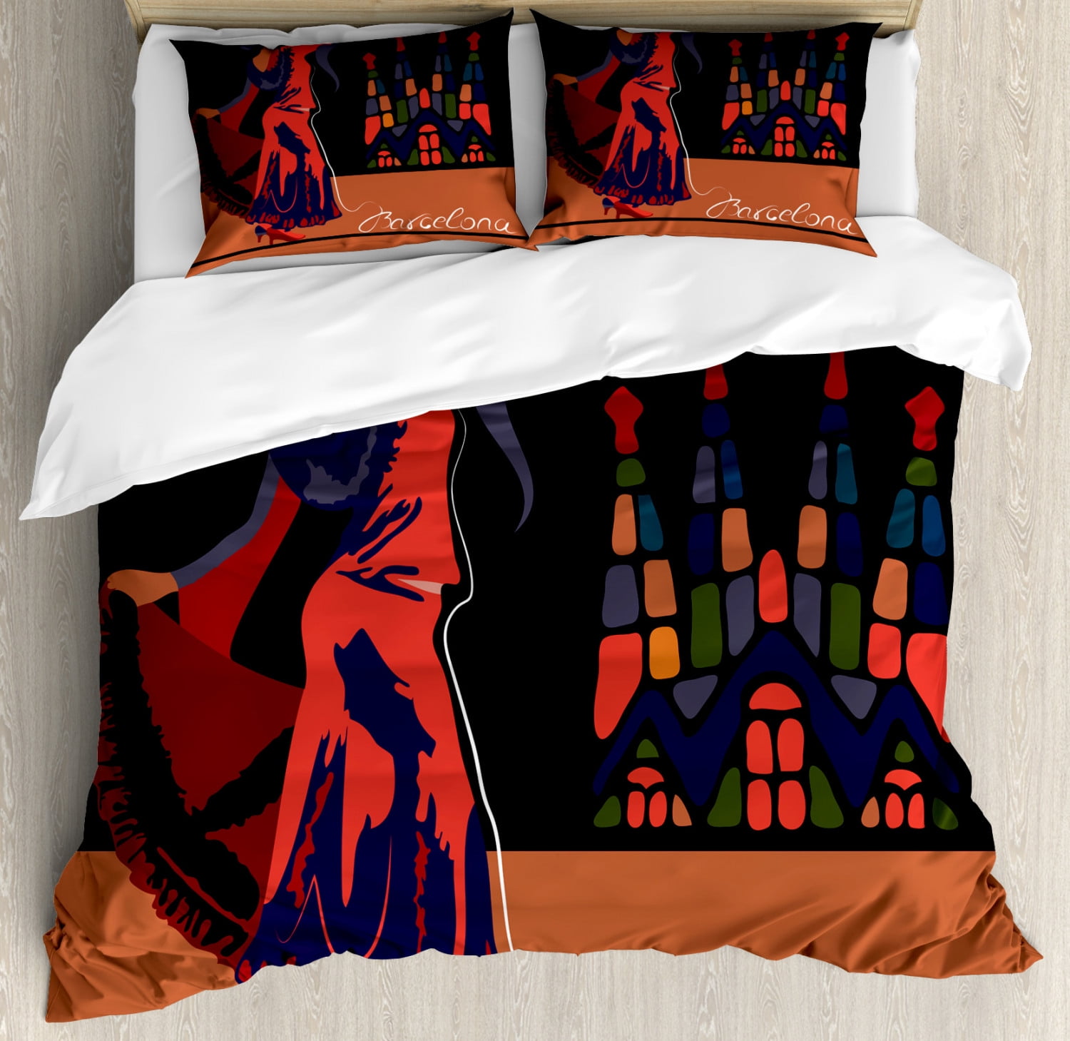 Spanish Duvet Cover Set King Size, Traditional Dancer Woman in