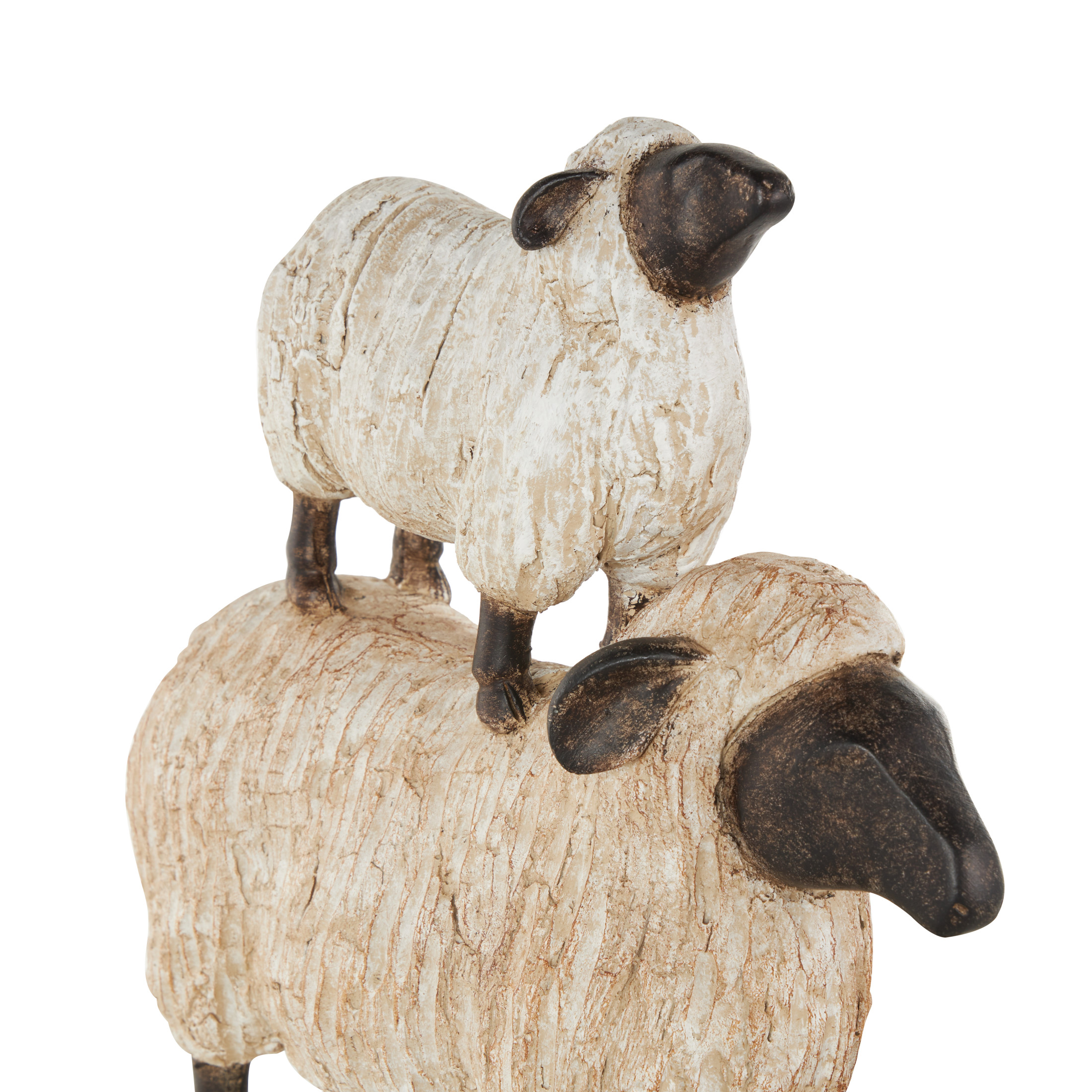 9" x 15" Cream Polystone Stacked Sheep Sculpture with Black Accents, by DecMode