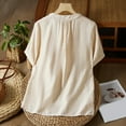 thumbnail image 6 of Dazajoo Short Sleeve Linen Shirt Women Boho Floral Embroidered Round Neck Tops Summer Casual Lightweight T Shirts,Beige,XXL, 6 of 9