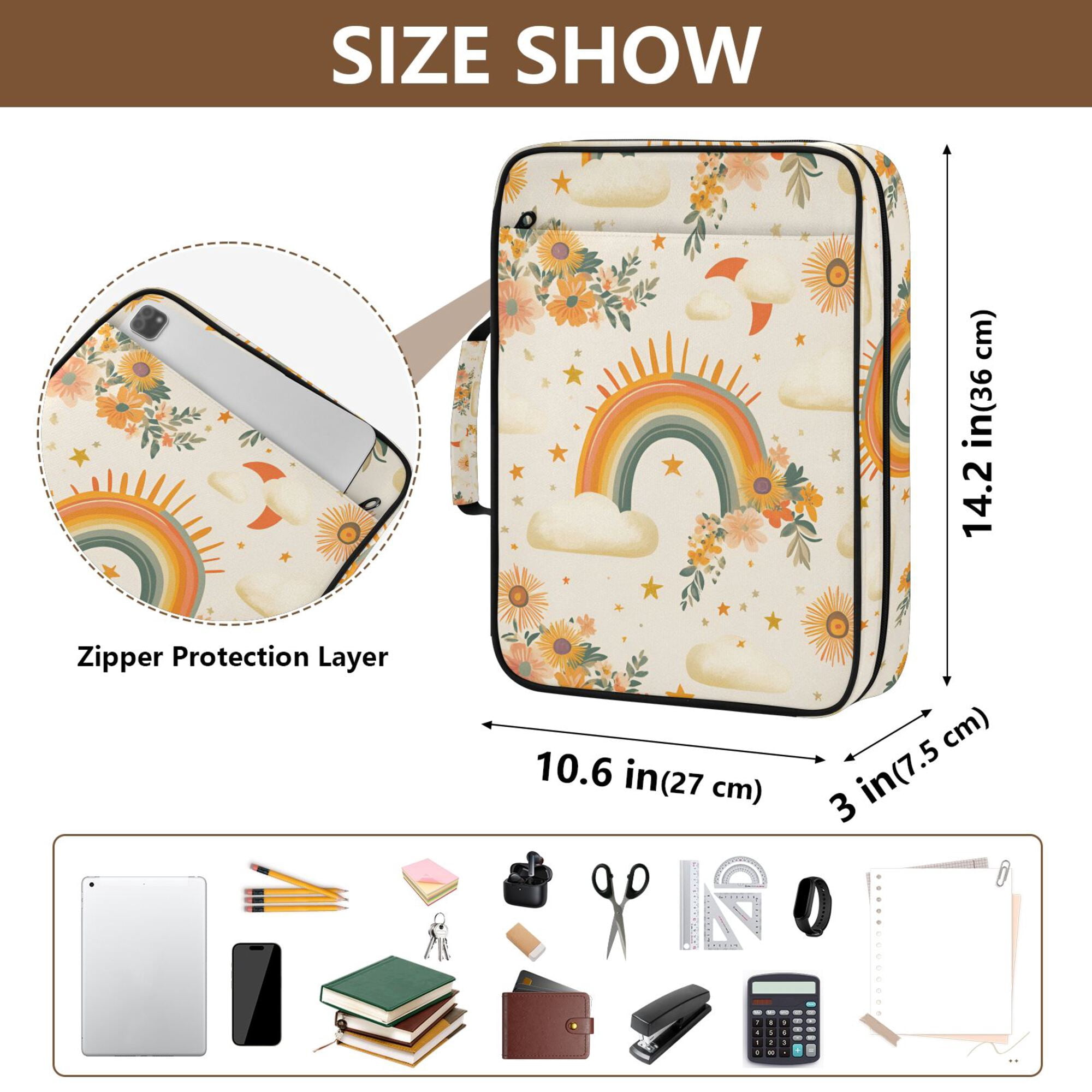 FORMRS Accordion File Folder A4 Size 7-Pocket Expanding Document Organizer Bag with 3 Ring Binder, Retro Rainbow