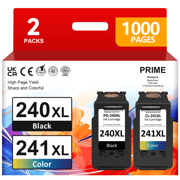 PG 240XL CL 241XL Ink Cartridge for Canon Ink 240 and 241 for Pixma MG2120 22 4220 MX372 392 TS5120 (2-Pack)