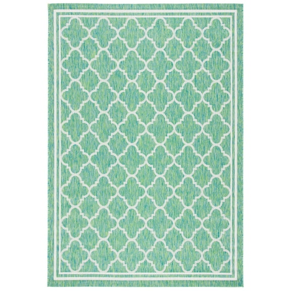 SAFAVIEH Courtyard Claudia Geometric Indoor/Outdoor Area Rug, Green/Ivory, 2'7" x 5'