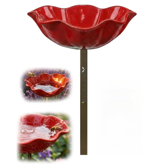 Handmade Metal Flower Garden Stakes Bird Bath Bee Watering Station, Garden Outside Pollinators Birdbaths Bowl, Hummingbird Fountain Butterfly Water Feeder