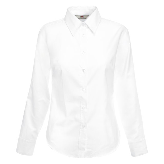 Fruit Of The Loom- Camisa de manga larga entallada Oxford para mujer (Blanco)
