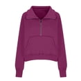 thumbnail image 3 of Satingcolo Half Zip Pullover Women Fall 2026 Oversized Stand Collar Cropped Sweatshirt Casual Quarter Zipper Hoodies,Purple Pink 2XL, 3 of 5