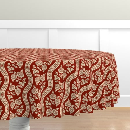 

Cotton Sateen Tablecloth 70 Round - Edwardian Rococo Inspired Victorian Damask Red Cream Floral Renaissance Vines Blooms Art Deco Print Custom Table Linens by Spoonflower