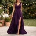 thumbnail image 2 of Tqcoqu Women's V Neck Sleeveless Maxi Dress,High Side Slit Flowy Formal Evening Party Gown,Purple Women's S-XXL, 2 of 7
