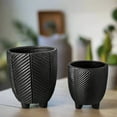 thumbnail image 2 of Kavrine Ceramic Round Pot with Embossed Chevron Stripe Design and Stand (Set of 2), 2 of 7