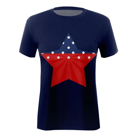 Vedolay Women Shirts Casual Women's Size Plus Printed Short-Sleeve V-Neck T-Shirt,Dark Blue S