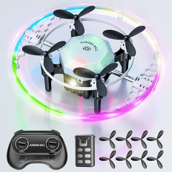 Flooyes Mini Drone for Kids, 4.3 Inch Small Flying Toys Drones with LED Light One Key Take Off Spin Flips RC Mini Drones,Kids Gifts Toys for Boys and Girls