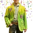thumbnail image 2 of IWRICH Mardi Gras Corduroy Jacket for Men Holiday Blazer Outfits Plus Size Suit Sequin Printed Accessories Suits Cardigan Apparel 27-Green M, 2 of 4