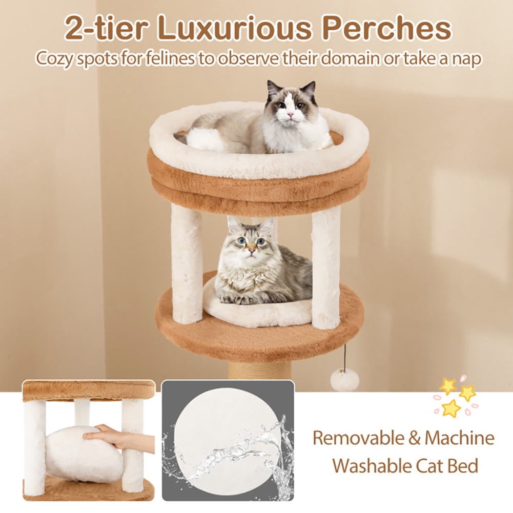 Spaco 65 Inches Tall Cat Tree, Cat Tree with Self-groomer and Removable Cat Bed, Coffee