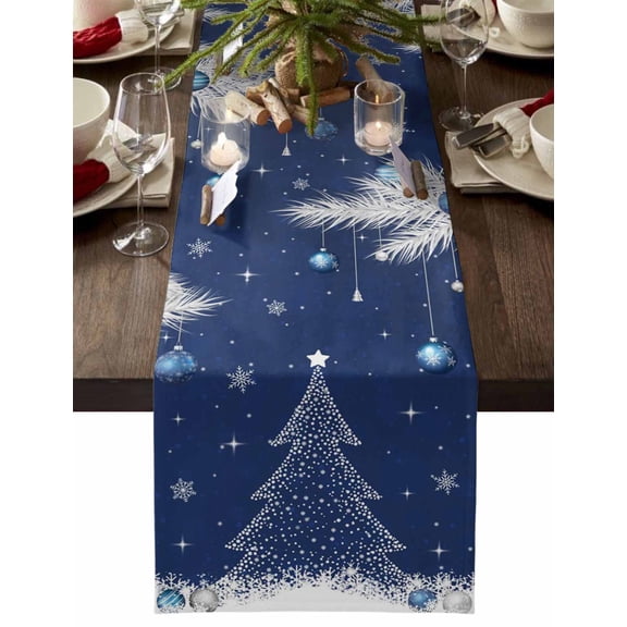 Table Runner Dresser Scarves 90 Inch Long,Merry Christmas Pine Tree Fir Leaves Linen Dining Table Runners