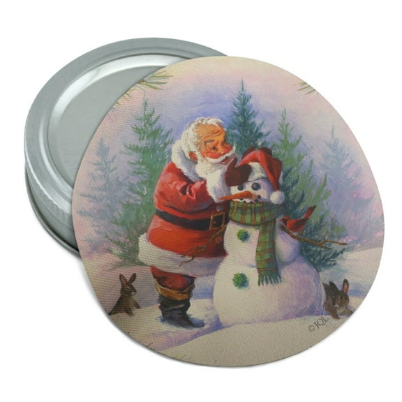 Christmas Holiday Santa Making Building Snowman Round Rubber Non-Slip Jar Gripper Lid Opener
