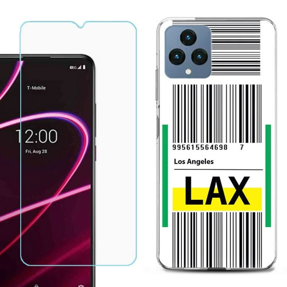 OneToughShield ® for T-Mobile Revvl 6x 5G Shockproof Phone Case, with Tempered Glass Screen Protector - Airport Tag / Los Angeles
